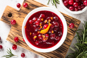  Cranberry sauce in a bowl top view.