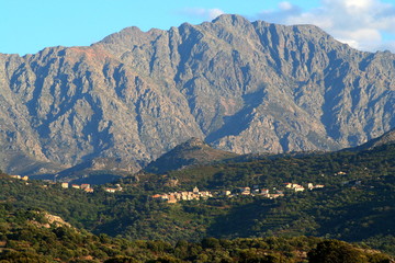 Rugged mountains of Corsica with a small hill village