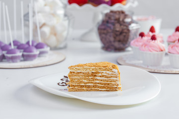 delicious cakes on a white plate on a white background