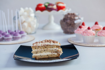 delicious cakes on a white plate on a white background