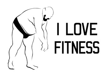 Fat man in shorts on white background