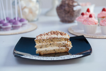delicious cakes on a white plate on a white background