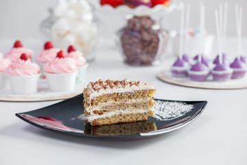 delicious cakes on a white plate on a white background