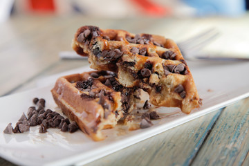 Stacked Chocolate chip waffle