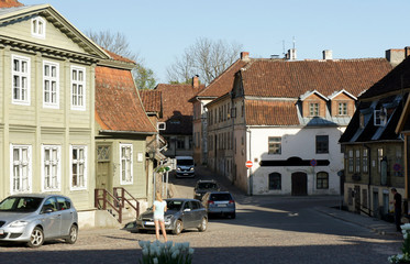 Fototapeta na wymiar Architecture of the medieval town of Kuldiga in Latvia.