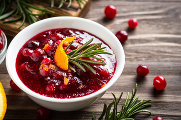  Cranberry sauce with orange and rosemary.