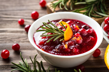  Cranberry sauce with orange and rosemary.