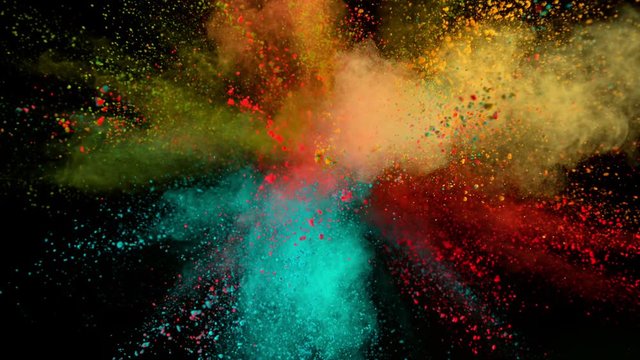 Super slowmotion shot of color powder explosion isolated on black background. Shot with high speed cinema camera at 1000fps