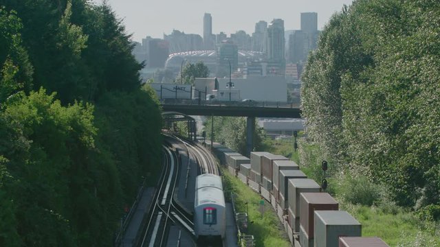 Trains, vehicle and subway in urban environment