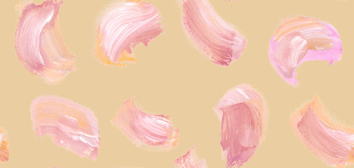 Seamless warm beige background with artistic pink brush strokes