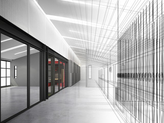 sketch design of interior hall, 3d rendering
