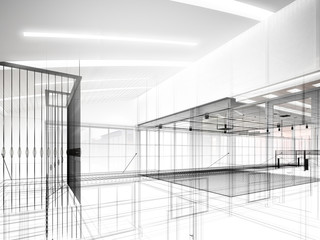 sketch design of interior hall, 3d rendering