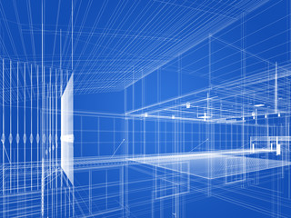 sketch design of interior hall, 3d rendering