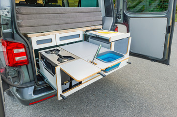 Built-in kitchen in a van