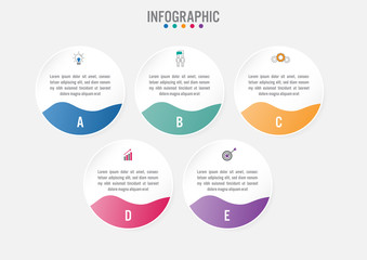 Business infographic template with 5 options circular shape