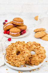 Shortbread, round biscuits with nuts, shot in decor