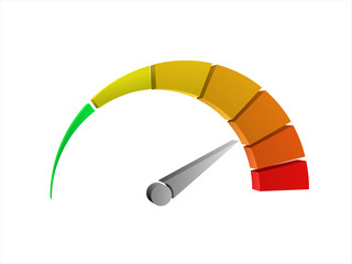 Perspective view of a colorful 3d speedometer vector on white background.