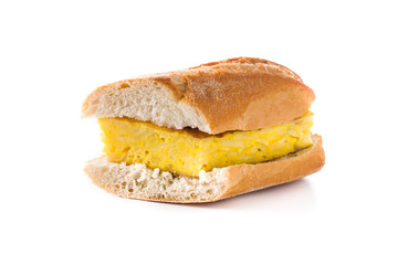 Bocadillo de tortilla española. Spanish potato omelette sandwich isolated on white background