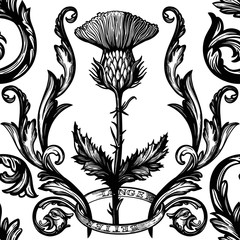 Beautiful bohemian damask seamless ornament with thistle flower.