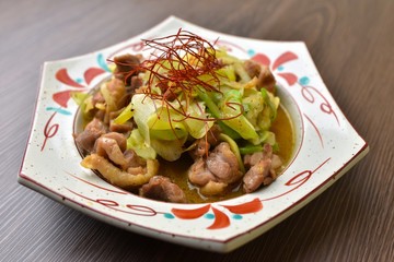 鶏肉とネギの炒め物