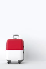 Travel suitcase with the flag of Indonesia. Holiday destination. 3D Render