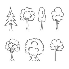 Tree Icons. Vector Doodle Trees Symbols.