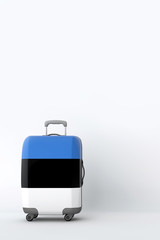 Travel suitcase with the flag of Estonia. Holiday destination. 3D Render