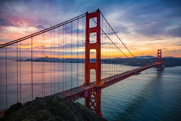Fotobehang Golden Gate Bridge during Sunrise. San Franciasco, California, USA © stefanotermanini