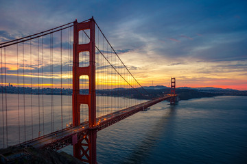 Fototapeta na wymiar Golden Gate Bridge during Sunrise. San Franciasco, California, USA