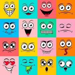Colorfull set of cute happy smiley emotions,vector illustration