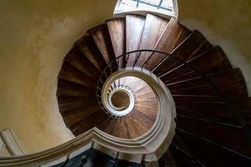 Old spiral staircase. View from above.