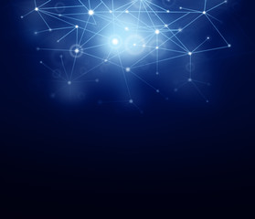 Fototapeta premium Futuristic polygonal style abstract vector network background for business, technology or science presentation. Molecular structure, lines plexus in 3D. Cybernetic dots, creative banner. Copy space.