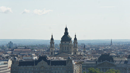 Top view of the Saint Stephen s Basilica and roofs in Budapest, sunny day, Hungary