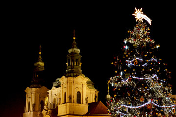 Obraz premium night Prague, Charles Bridge, Christmas Prague
