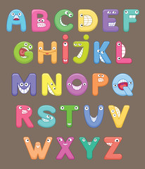 Funny colorful cartoon alphabet. Alphabetical letters ABC for children.
