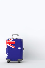 Travel suitcase with the flag of Australia. Holiday destination. 3D Render