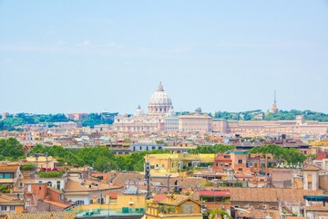 Fototapeta na wymiar Top view of Rome and Vatican city. Bright Sunny day. The architecture and landmarks of Rome, Italy.