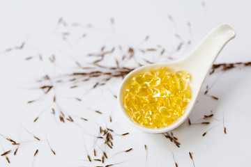 Healthy Vitamins, Omega 3,isolated, has a white background.Copy space