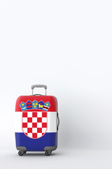 Travel suitcase with the flag of Croatia. Holiday destination. 3D Render