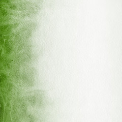 Green ink and watercolor textures on white paper background. Paint leaks and ombre effects. Hand painted abstract image.