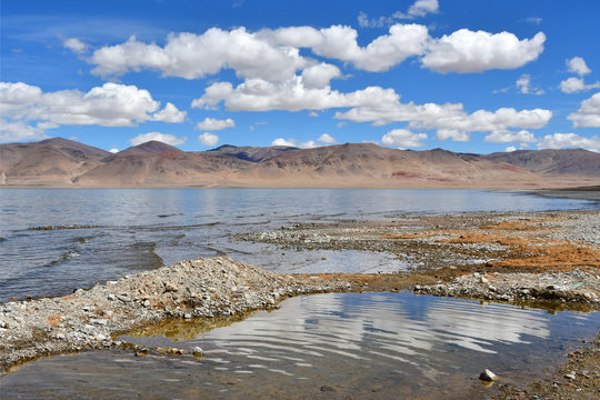 China, Tibet. High-mountain lake Tarok in summer
