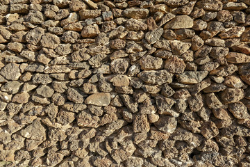 Stone wall made of volcanic rocks, background texture.