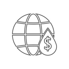 globe and a drop of oil in the cost icon. Element of Oil for mobile concept and web apps icon. Outline, thin line icon for website design and development, app development