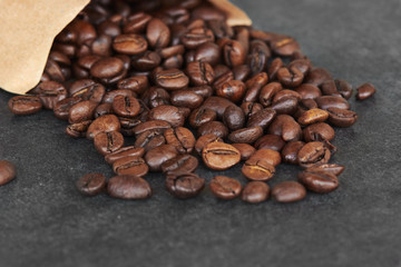Coffe composition on dark background with space for text