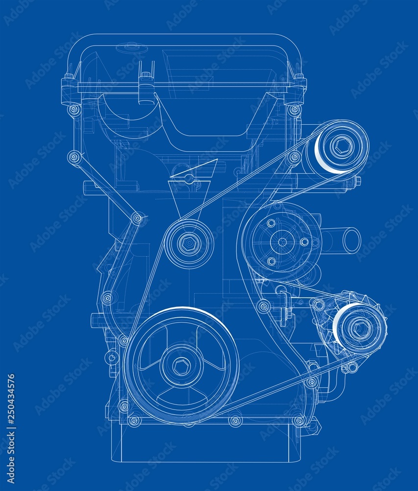 Poster engine sketch. vector rendering of 3d