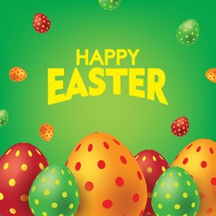 Green Happy Easter Card with Colorful Eggs. Falling Easter Eggs background Vector illustration.