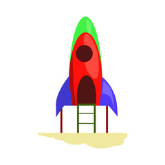 Childs rocket on playground vector. Kindergarten, preschool, amusement park. Childhood concept. Vector illustration can be used for topics like entertainment, leisure, outdoor activity
