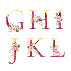 Decorated watercolor letters  g h i j k l