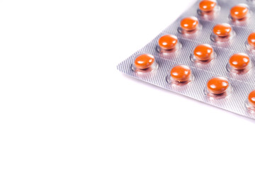 medication pills capsules on white background