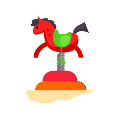 Red rocking horse vector. Playground, carousel, attraction. Childhood concept. Vector illustration can be used for topics like entertainment, leisure, kindergarten